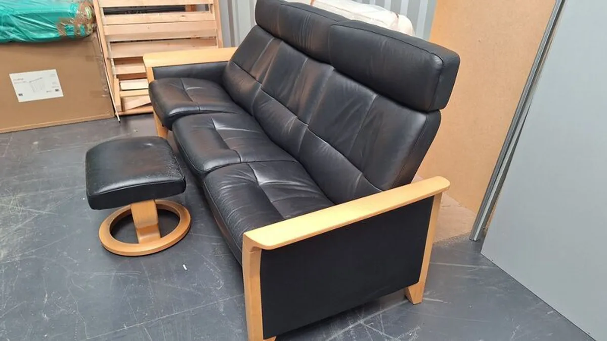 Stressless Ekornes reclining sofa and footstool. - Image 2