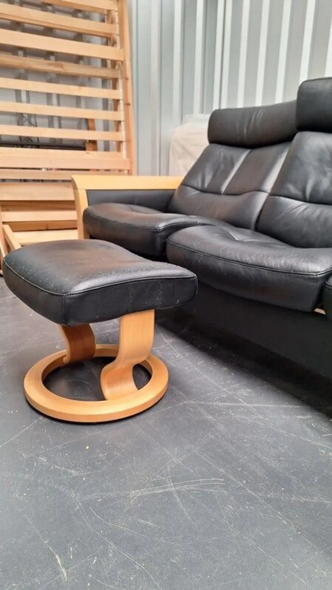 Stressless Ekornes reclining sofa and footstool. - Image 3