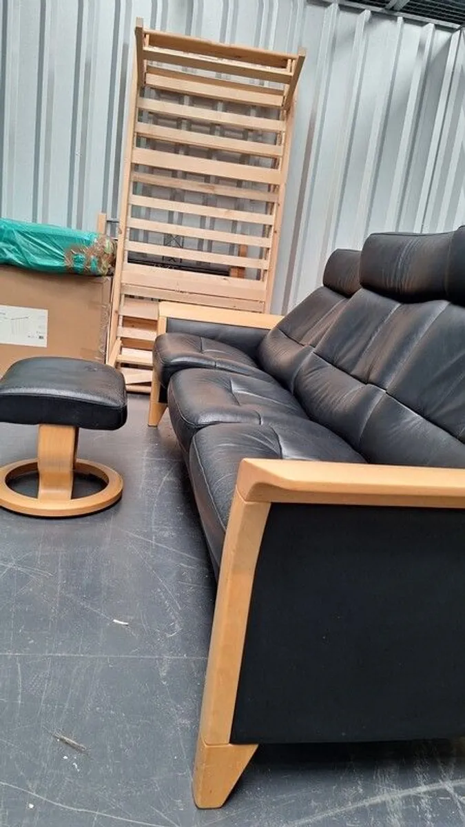 Stressless Ekornes reclining sofa and footstool. - Image 4