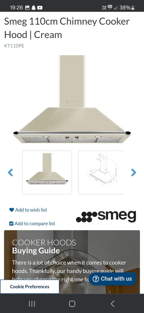 Smeg 110mm Chimney Cooker Hood - Image 1