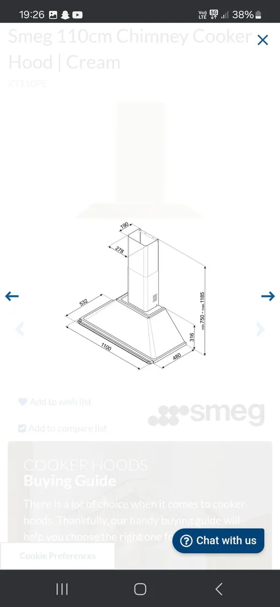 Smeg 110mm Chimney Cooker Hood - Image 2