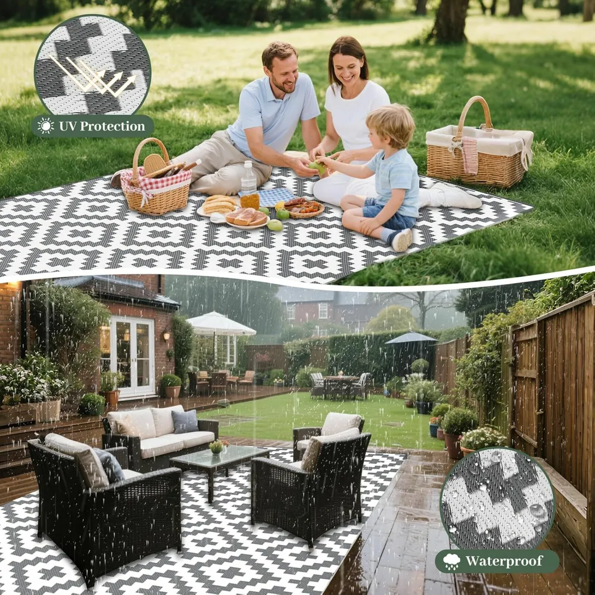 Outdoor Rug Patios Waterproof Garden Mat 120x180cm - Image 3