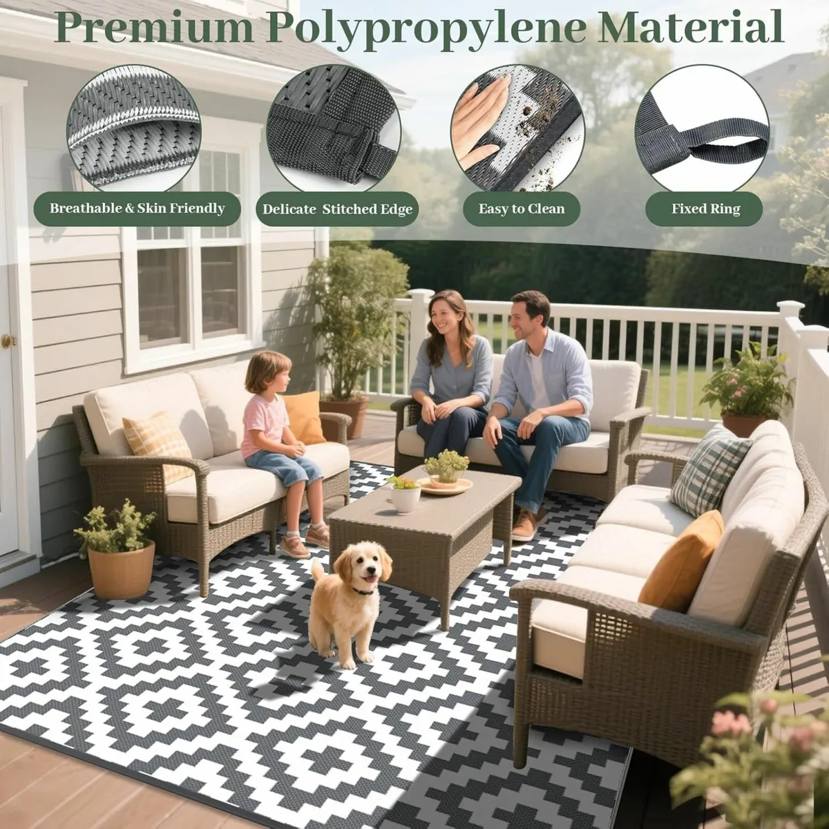 Outdoor Rug Patios Waterproof Garden Mat 120x180cm - Image 4