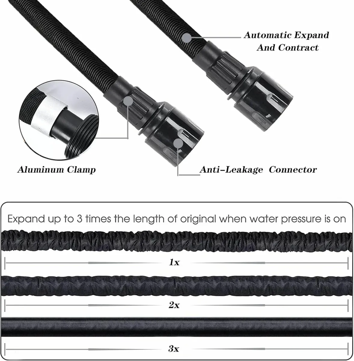 Garden Hose Pipe 100 FT Expandable Washing black - Image 3