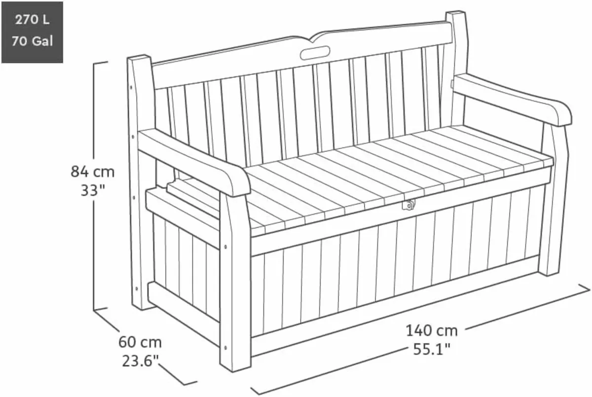 Bench 265L Outdoor Garden Storage box Grey 128cm - Image 2