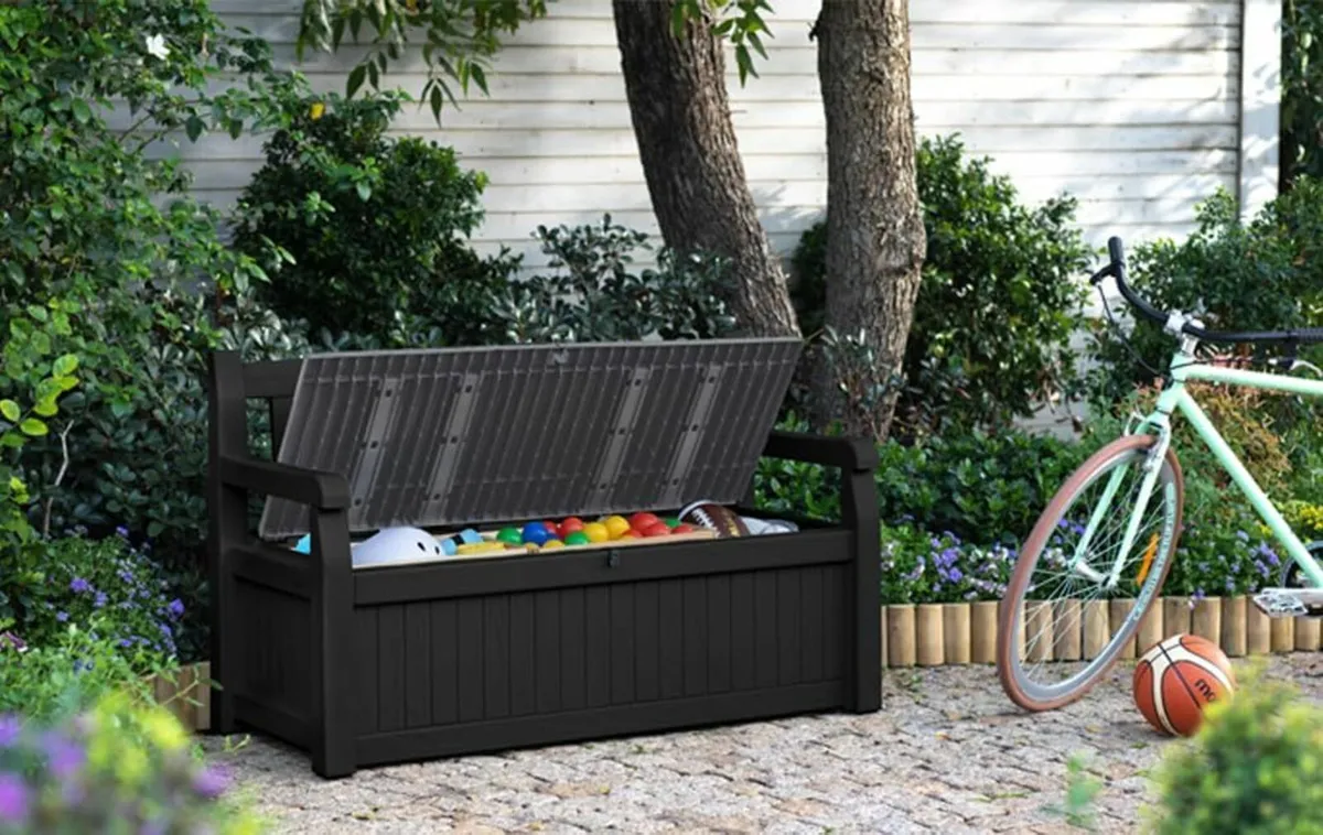Bench 265L Outdoor Garden Storage box Grey 128cm - Image 4