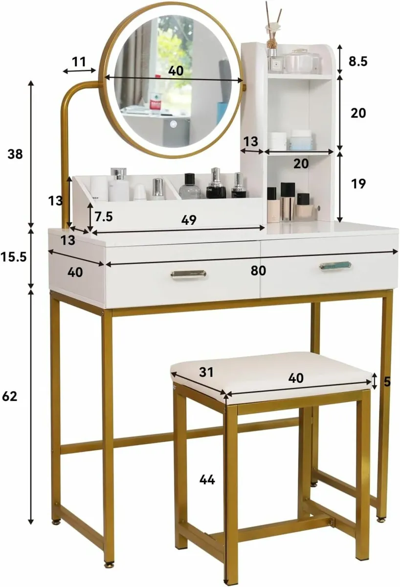 Dressing Table Lighted Mirror Lights, Gold - Image 2