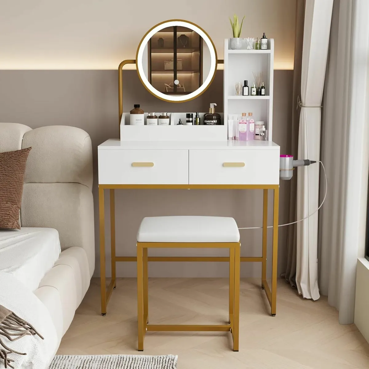 Dressing Table Lighted Mirror Lights, Gold - Image 1