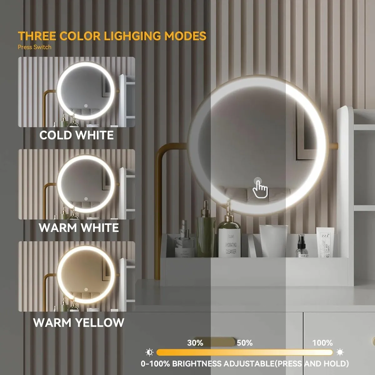Dressing Table Lighted Mirror Lights, Gold - Image 4