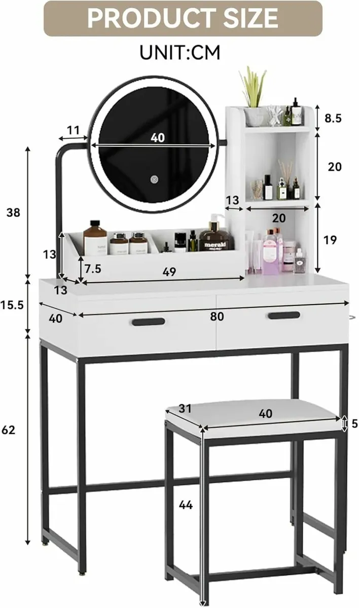 Dressing Table Lighted Mirror Lights Vanity Table - Image 3