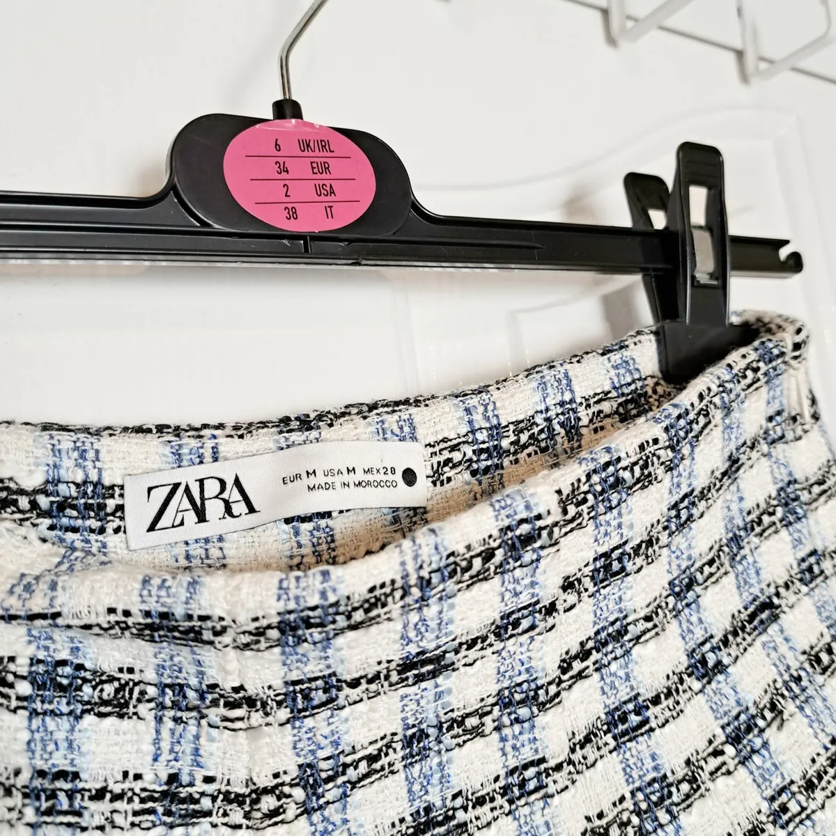 Zara Tweed Shorts Black & Blue Hight Waist Size M - Image 2