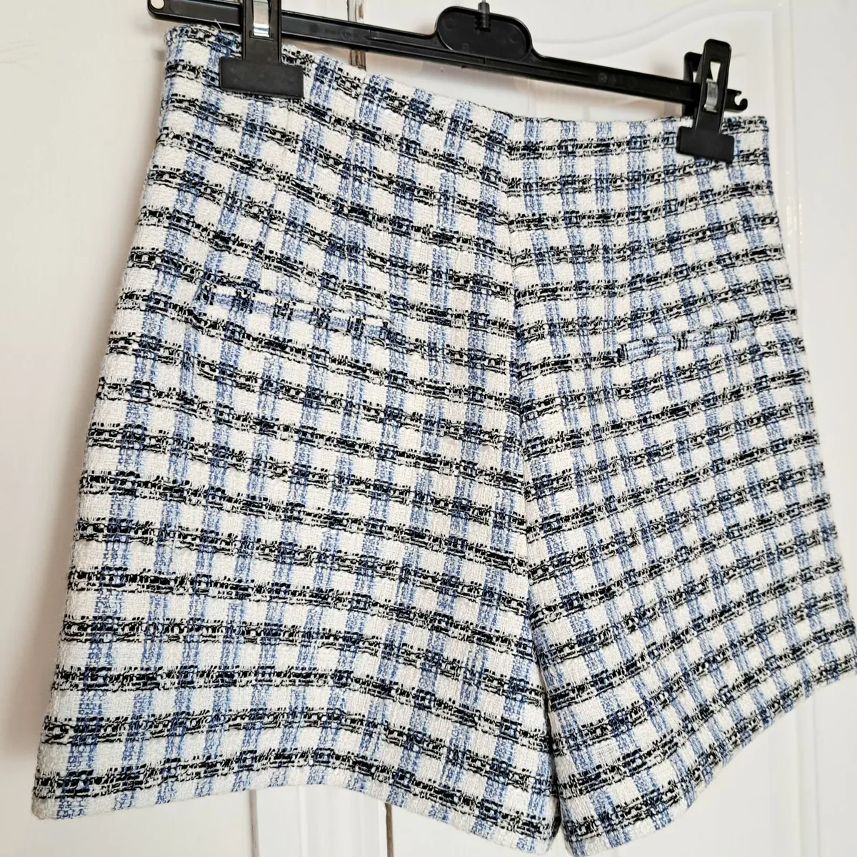 Zara Tweed Shorts Black & Blue Hight Waist Size M - Image 4