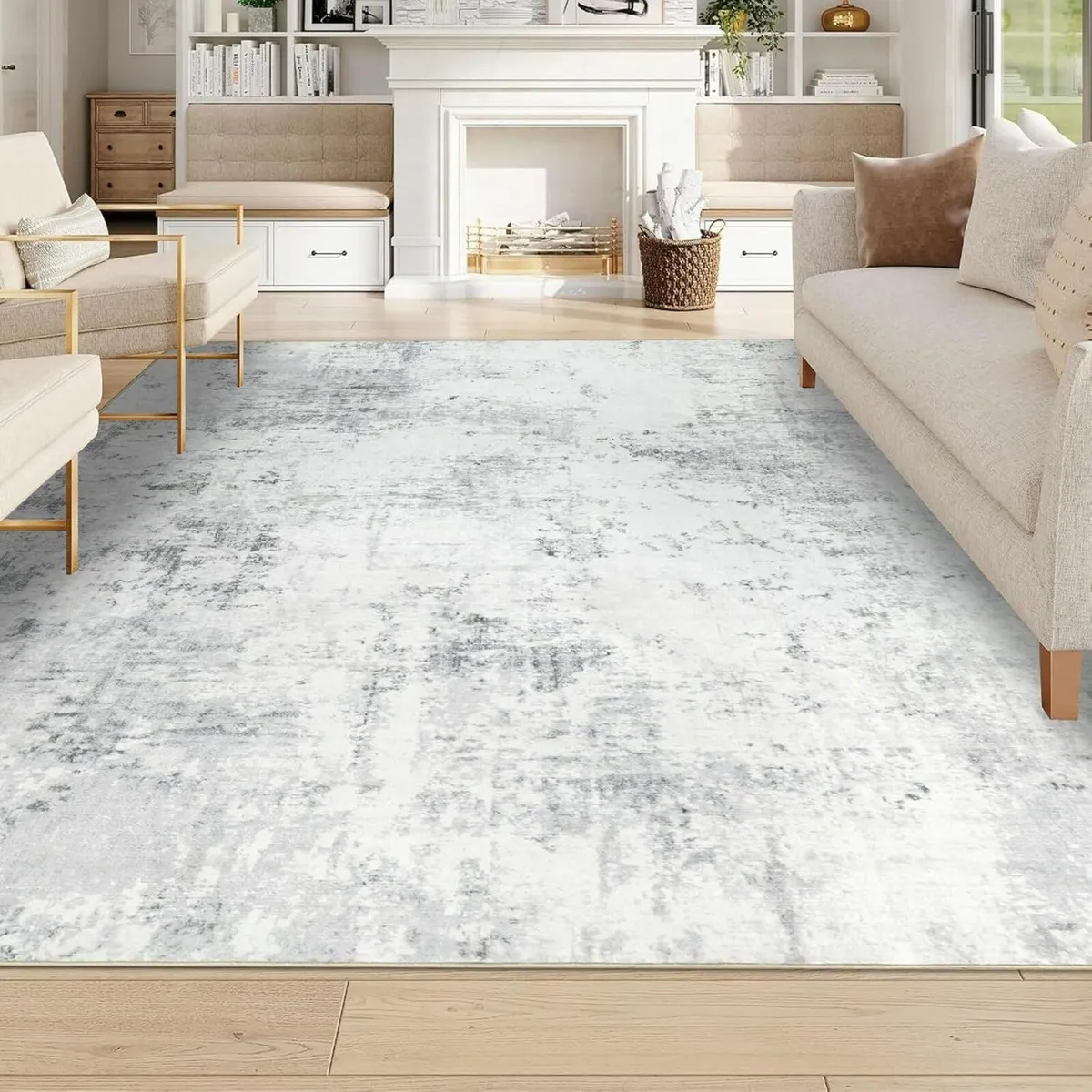 Abstract Grey Rug Living Room Washable 200x290cm - Image 1
