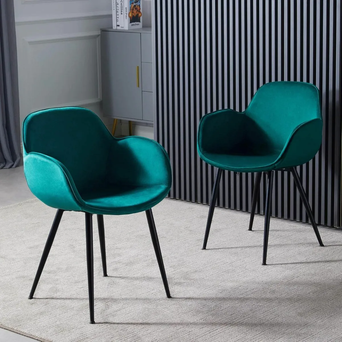 Set of 2 Velvet Dining Chair Armchair Green… - Image 1