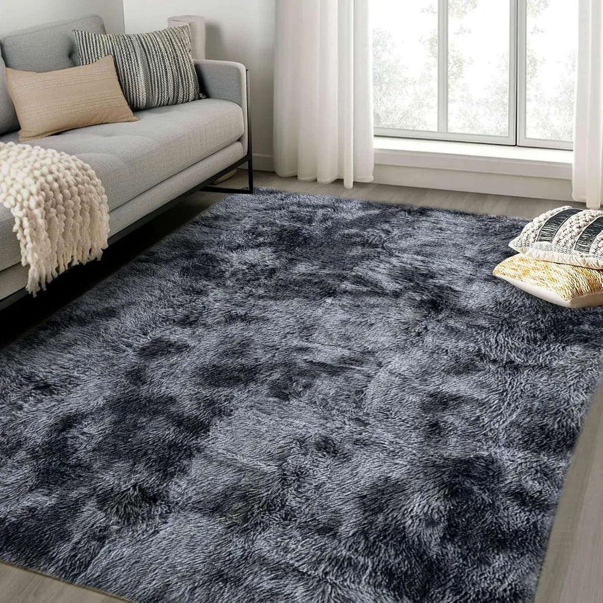Fluffy Rug Shaggy Living Room Rug Grey 120x160cm - Image 1