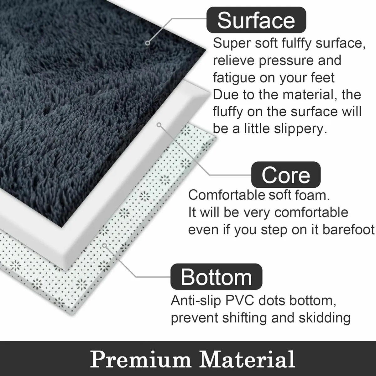 Living Room Large Soft Bedroom Rug Grey 120x180cm - Image 3
