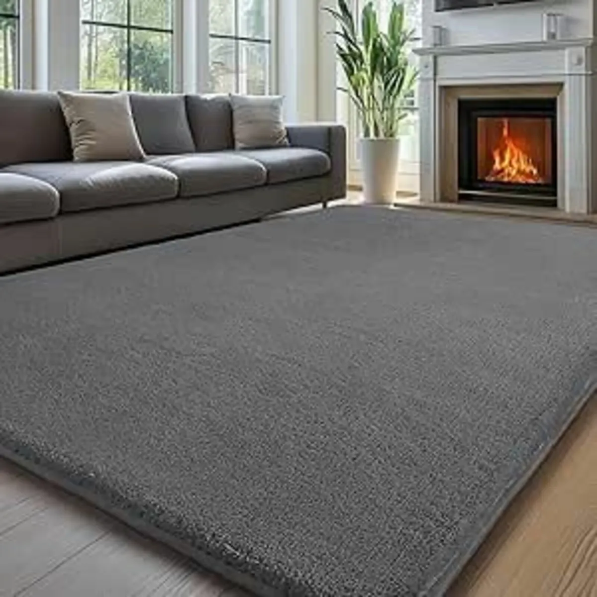 Living Room Large Rugs 200x290 Grey Fluffy Rug - Image 3