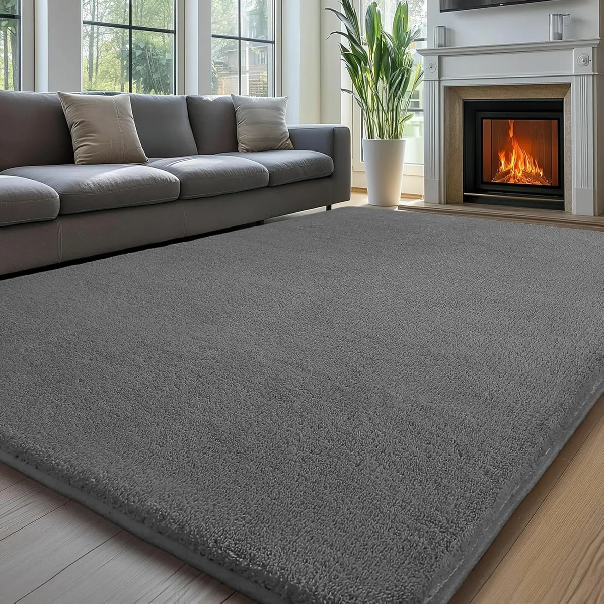 Living Room Large Rugs 200x290 Grey Fluffy Rug - Image 2