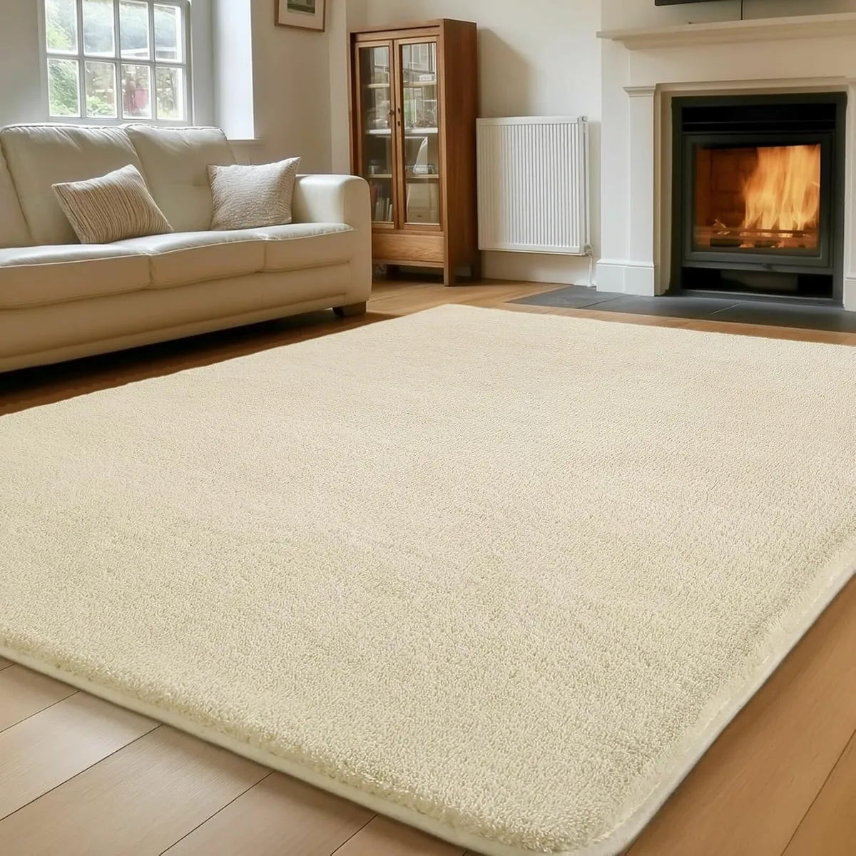 Living Room Large Rug Cream white Fluffy 240x300cm - Image 1
