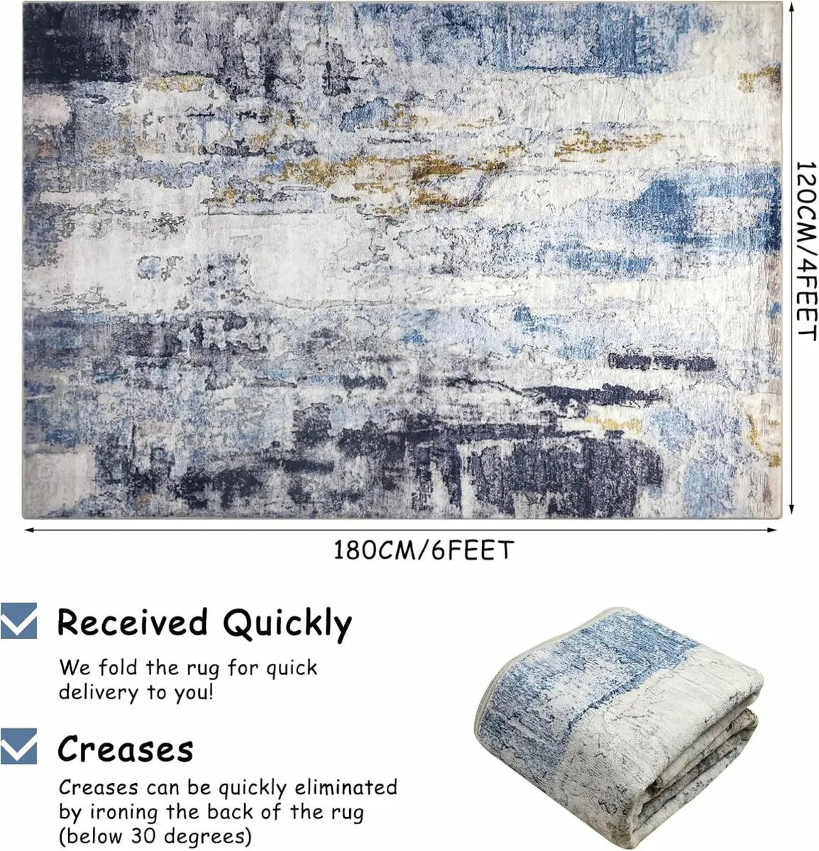 Modern Abstract blue Rug 120x180cm Living Room - Image 3