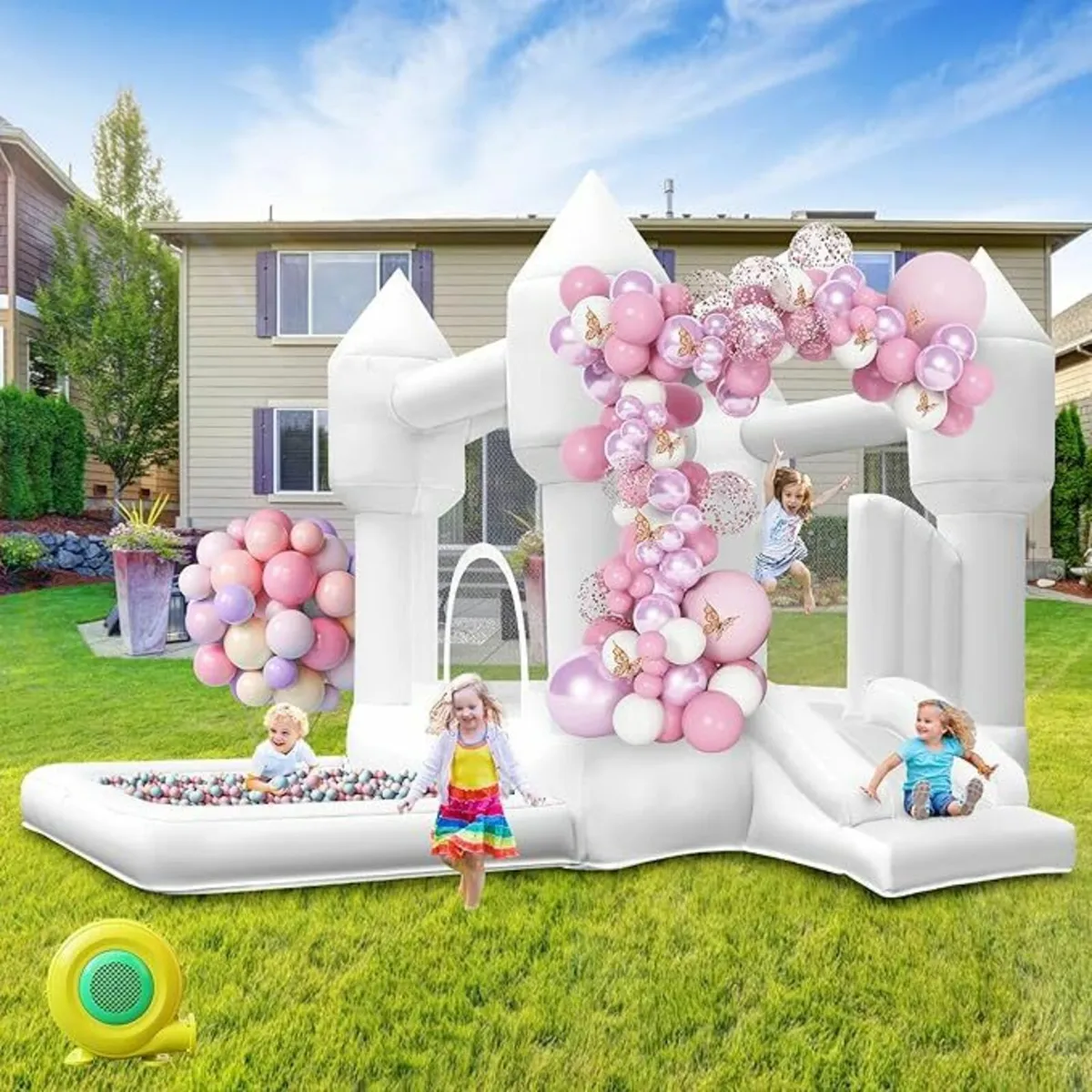 Bouncy Castle White with Slide Trampoline Party - Image 2