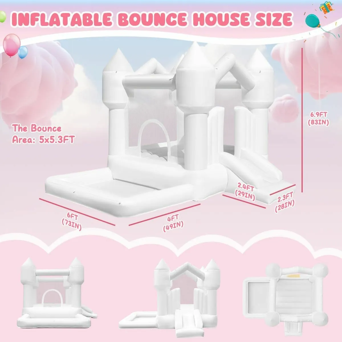 Bouncy Castle White with Slide Trampoline Party - Image 3