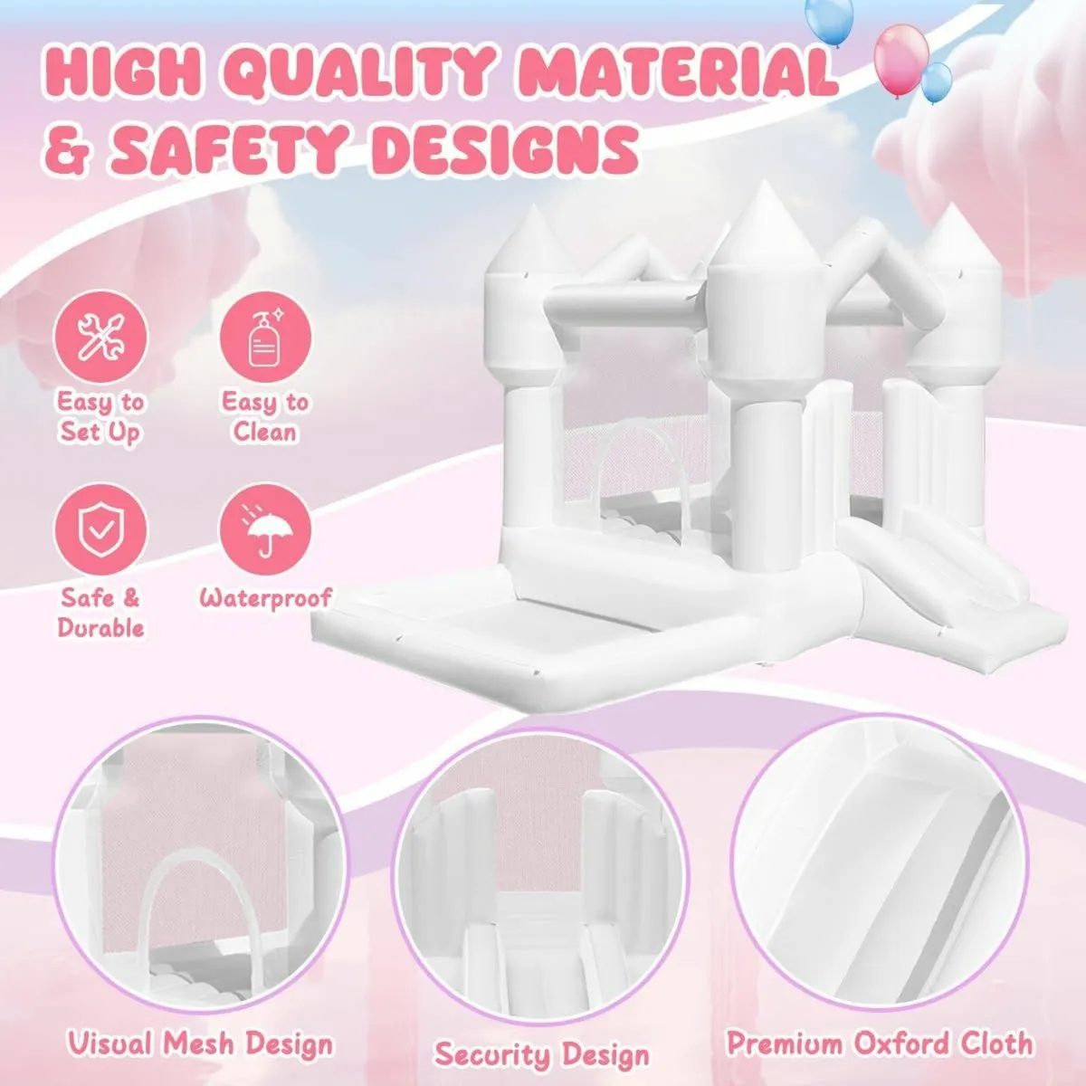 Bouncy Castle White with Slide Trampoline Party - Image 4