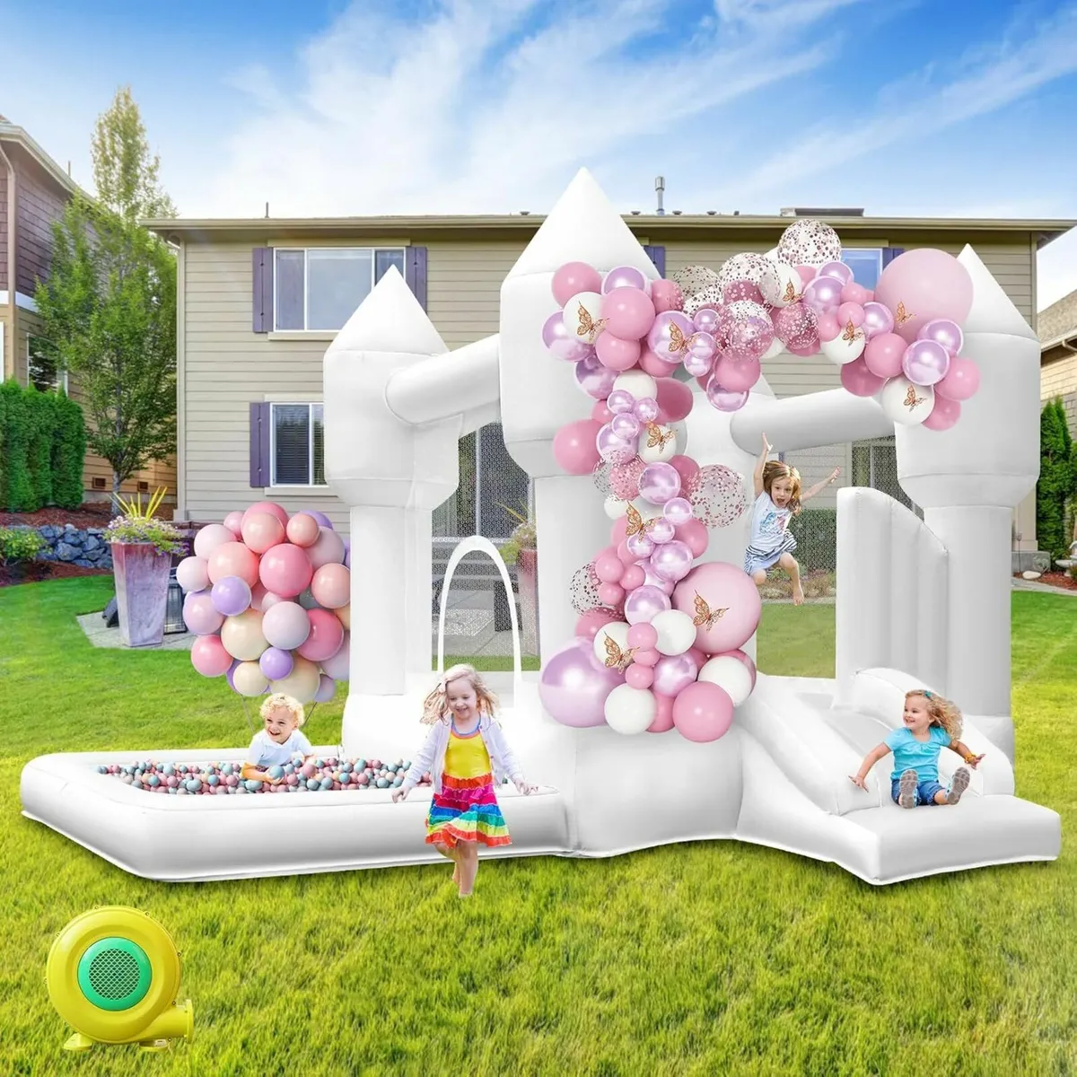 Bouncy Castle White with Slide Trampoline Party - Image 1