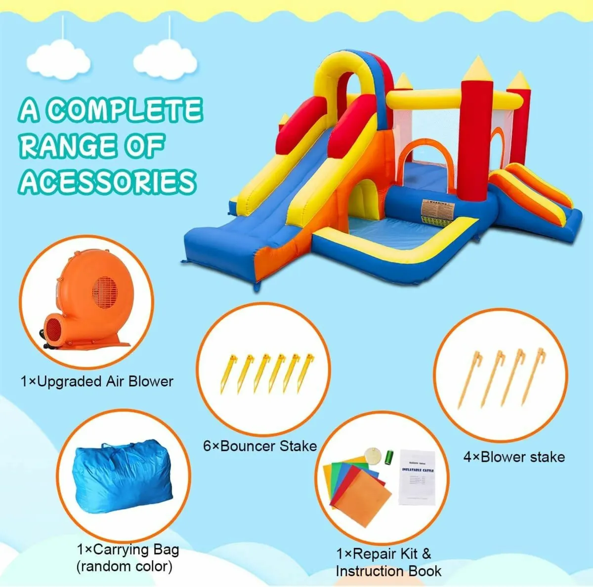 Bouncy Castle Inflatable Bounce House Two Slides - Image 4