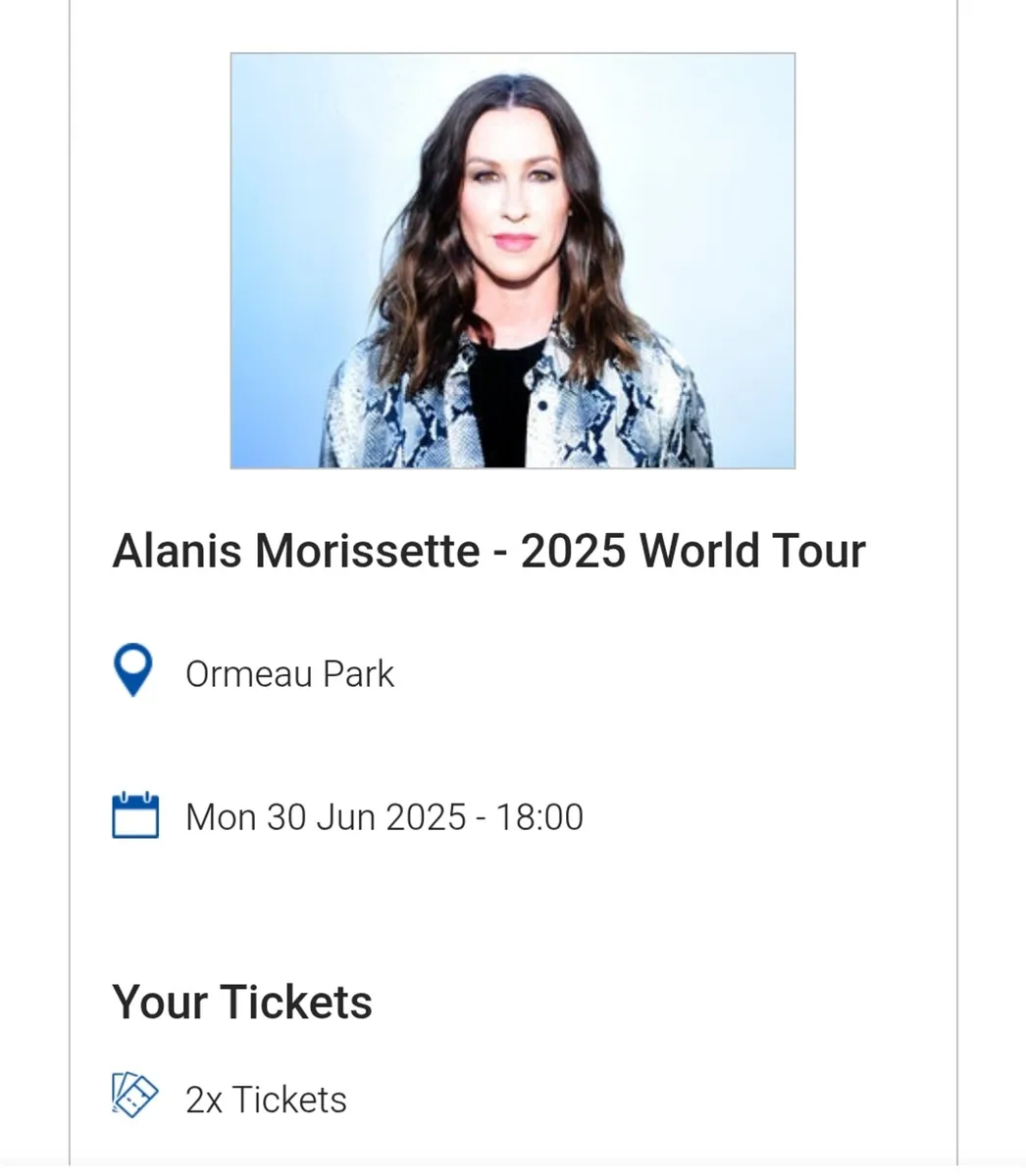 Alanis Morissette Belfast Tickets x 2