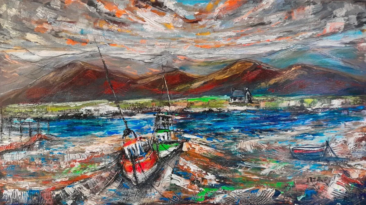 Murrisk, Fishing Vessels, 90x50cm Acrylic painting - Image 1