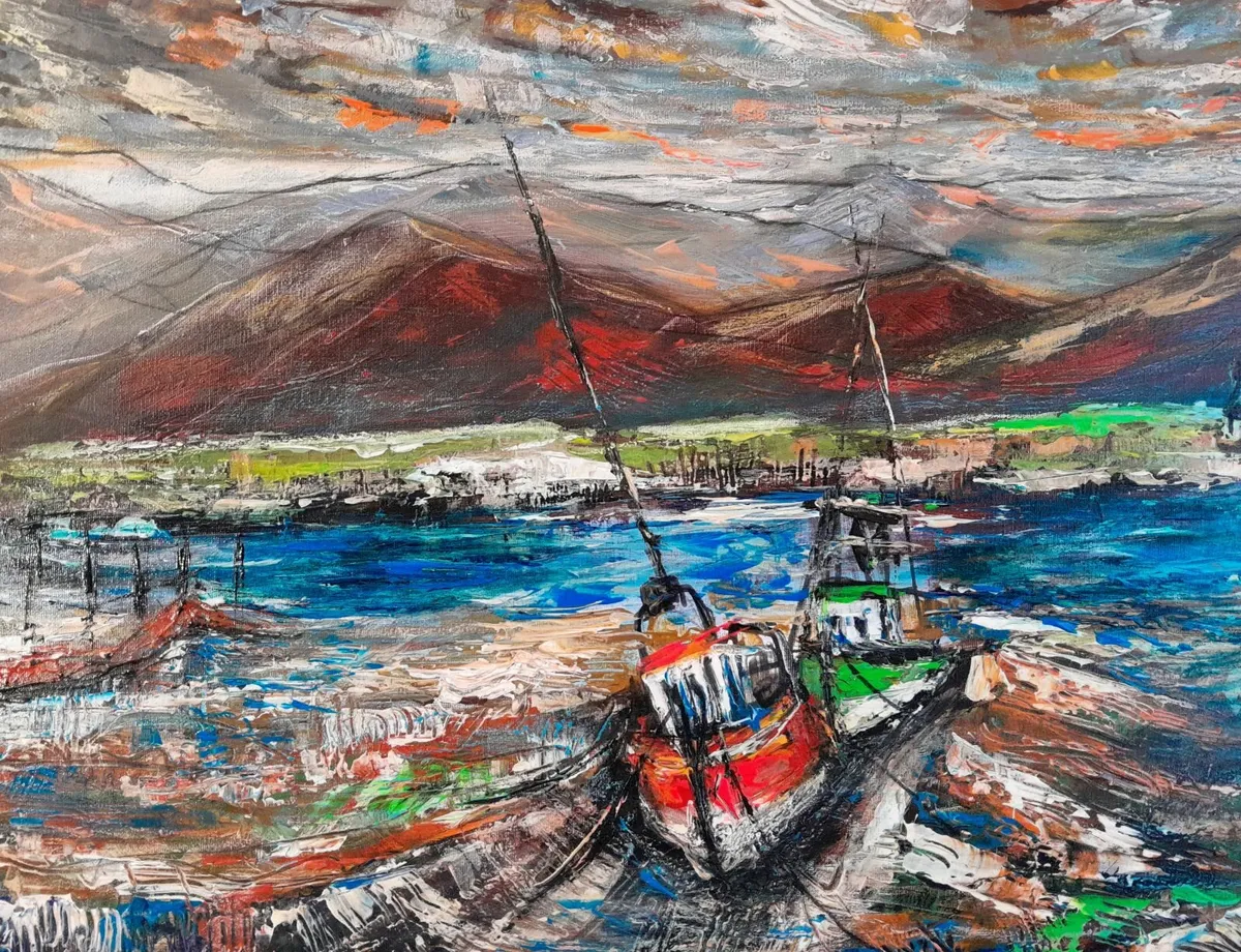 Murrisk, Fishing Vessels, 90x50cm Acrylic painting - Image 2
