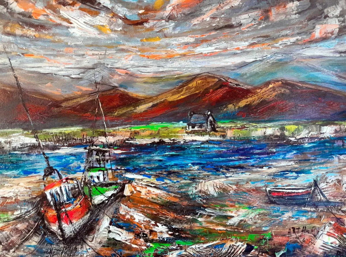 Murrisk, Fishing Vessels, 90x50cm Acrylic painting - Image 3