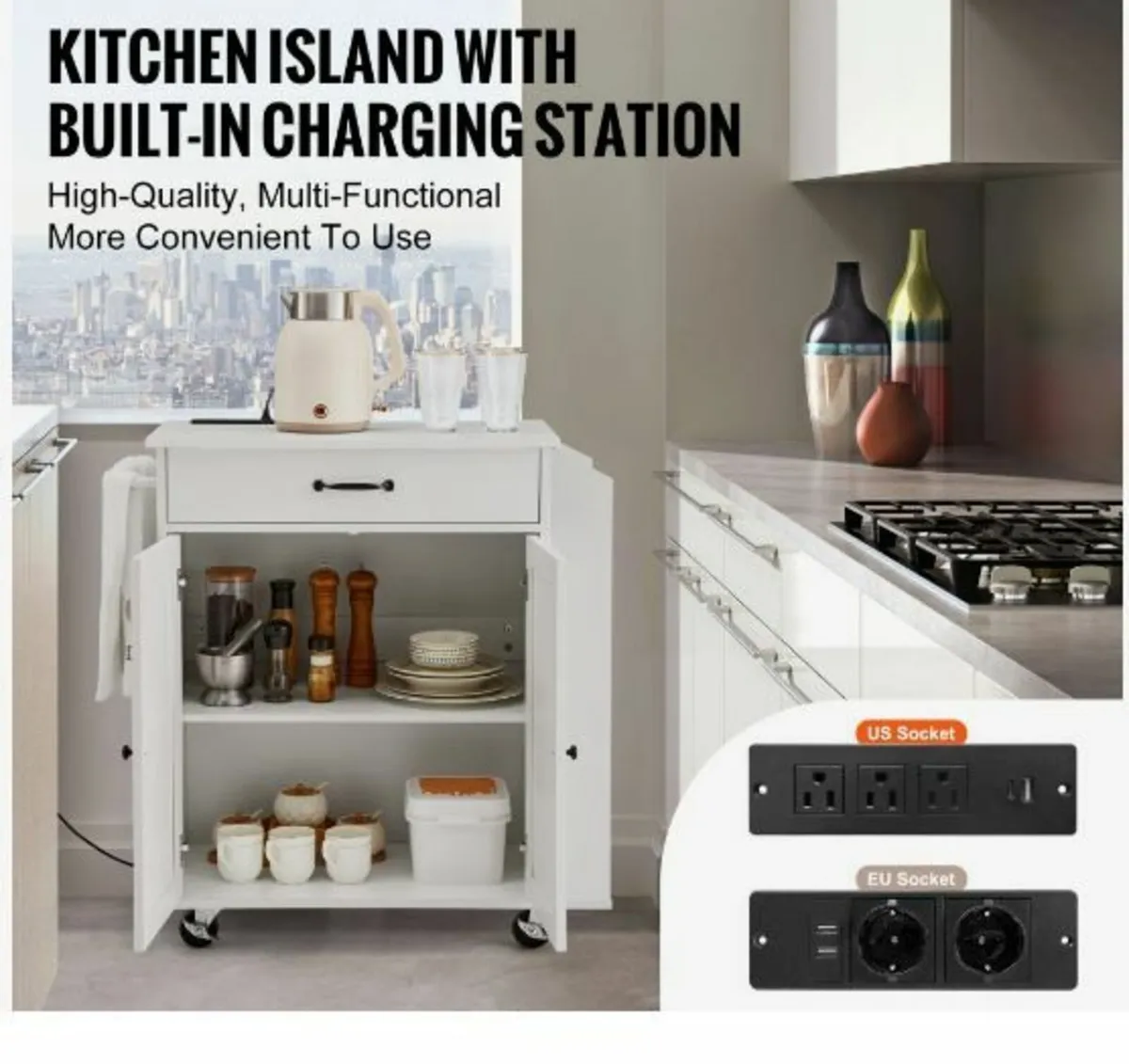 Kitchen Island Cart Rolling Storage Cabinet - Image 3