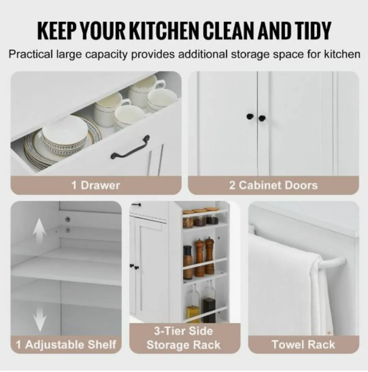 Kitchen Island Cart Rolling Storage Cabinet - Image 4
