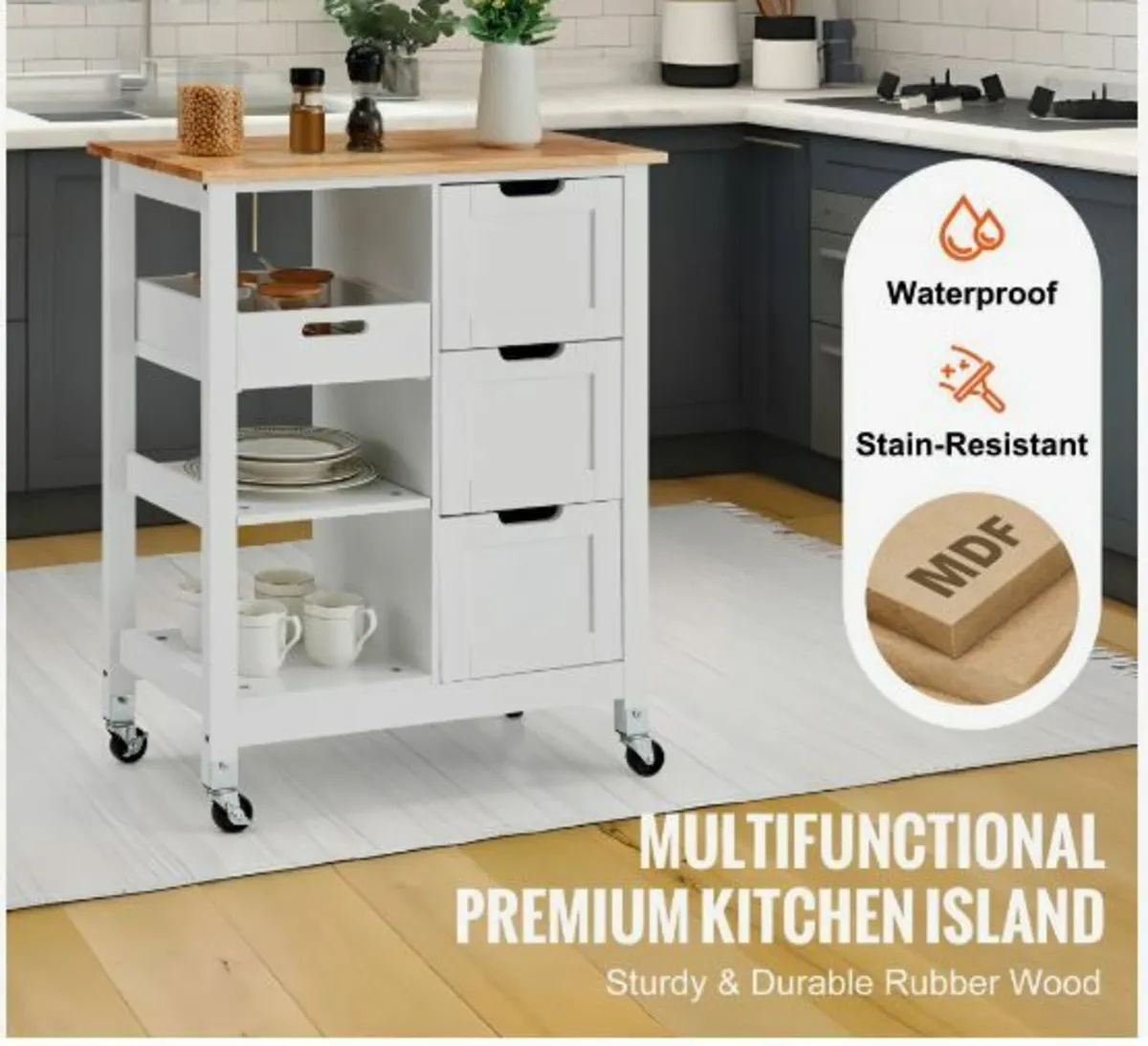 Kitchen Island Cart Rolling Storage Cabinet - Image 2