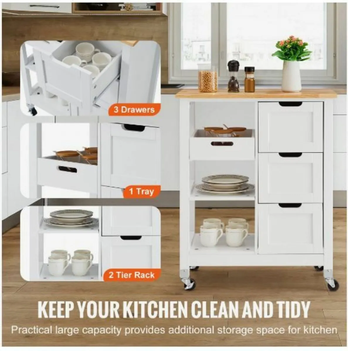 Kitchen Island Cart Rolling Storage Cabinet - Image 3