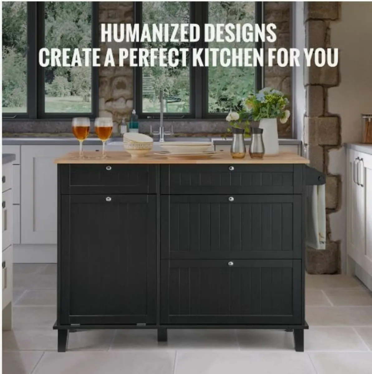 Kitchen Island Cart Storage Cabinet - Image 4