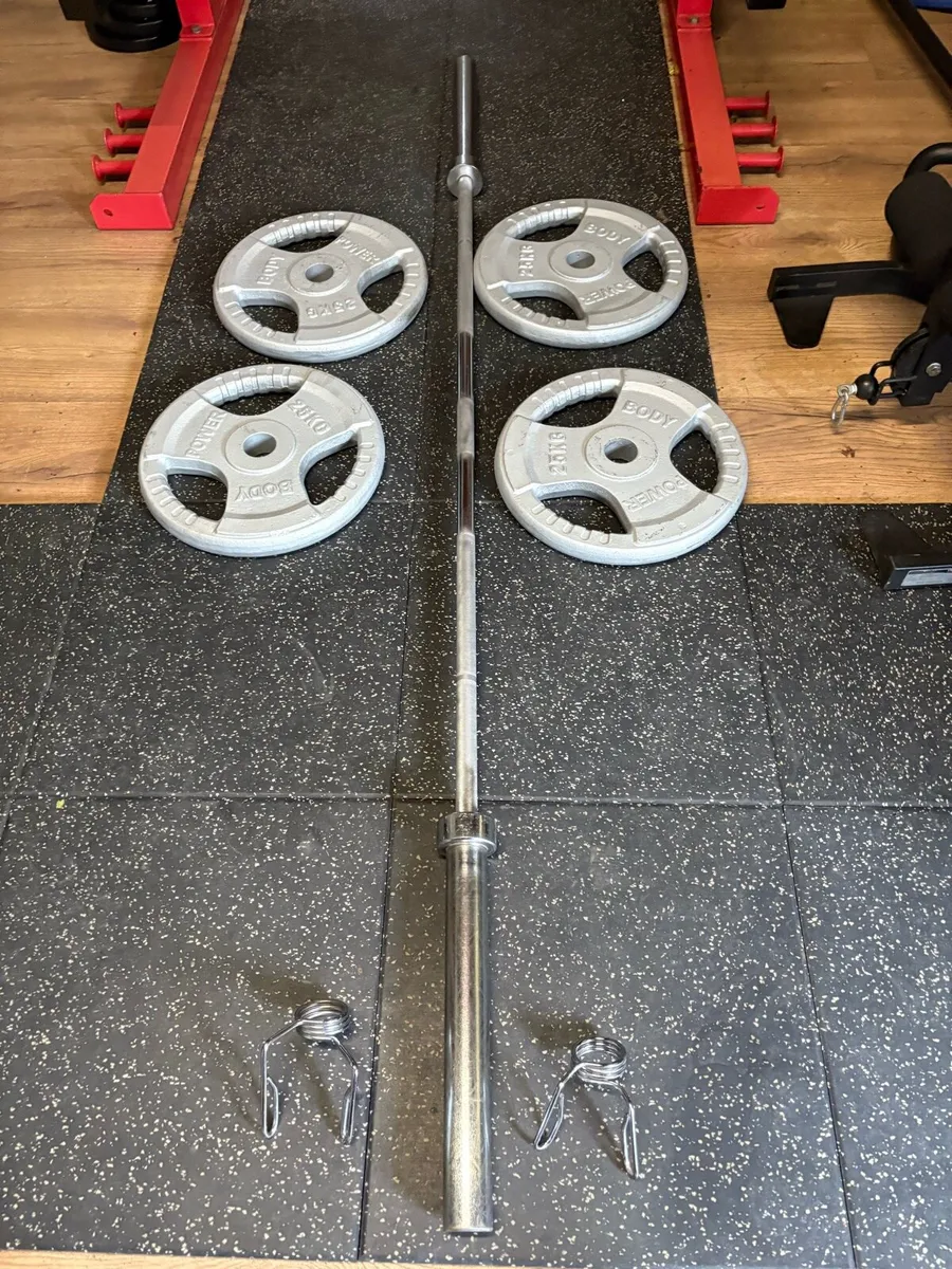 25KG METAL OLYMPIC WEIGHTS, 7 FOOT BAR, COLLARS! - Image 1