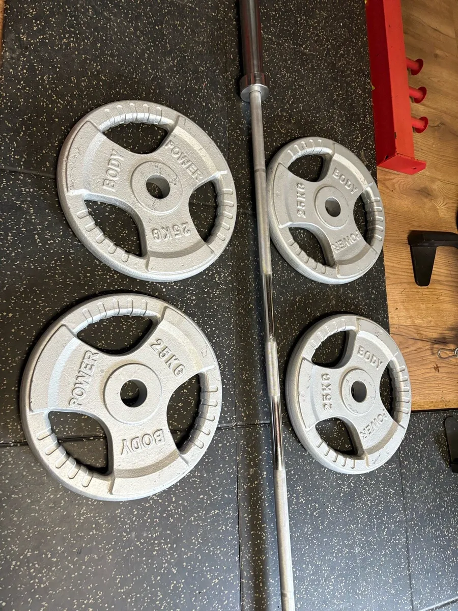 25KG METAL OLYMPIC WEIGHTS, 7 FOOT BAR, COLLARS! - Image 2