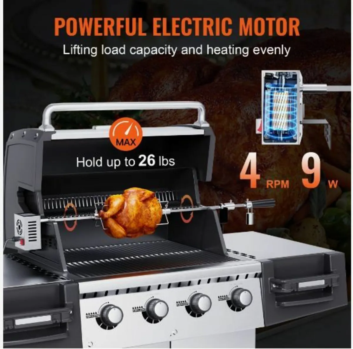 Universal Grill Rotisserie Kit BBQ Roaster - Image 2