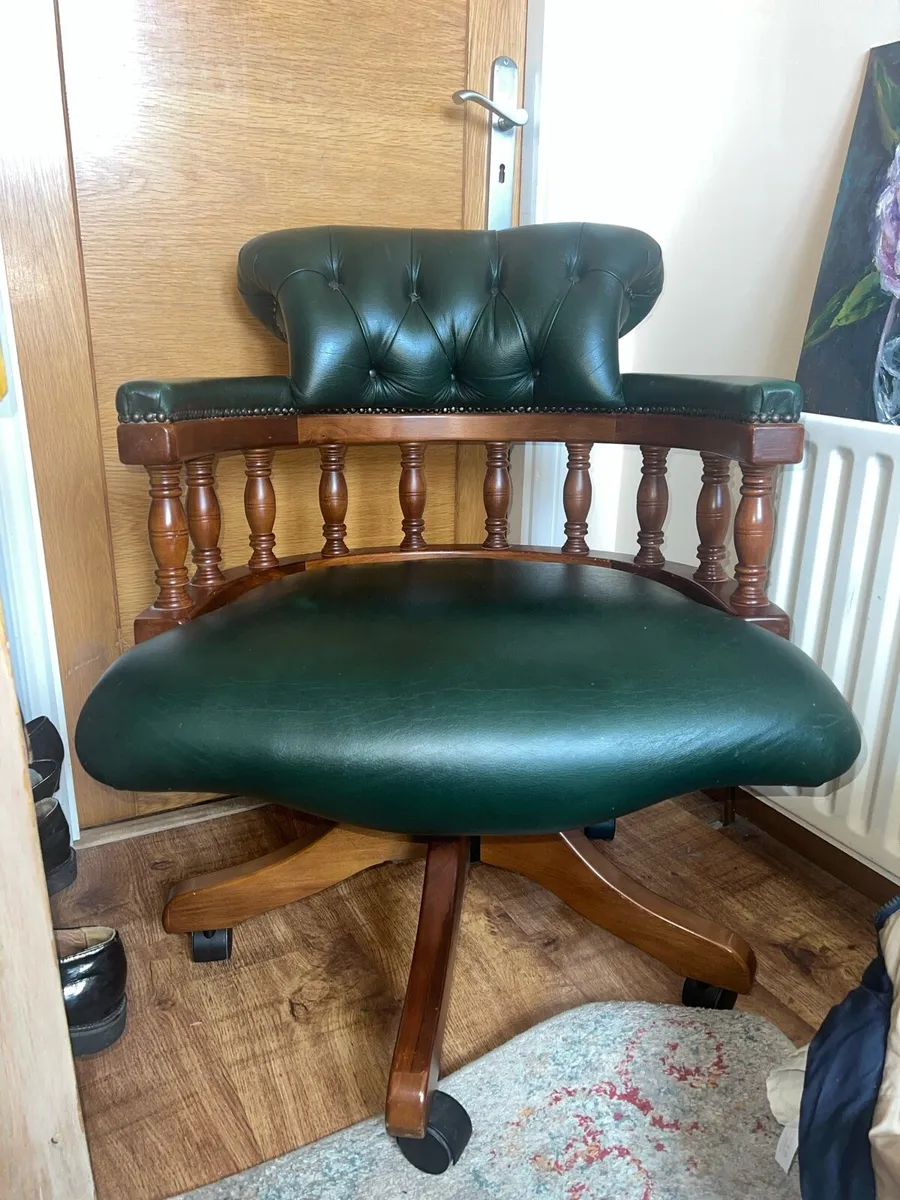 Emerald Green Chesterfield Captains Chair Vintage - Image 1