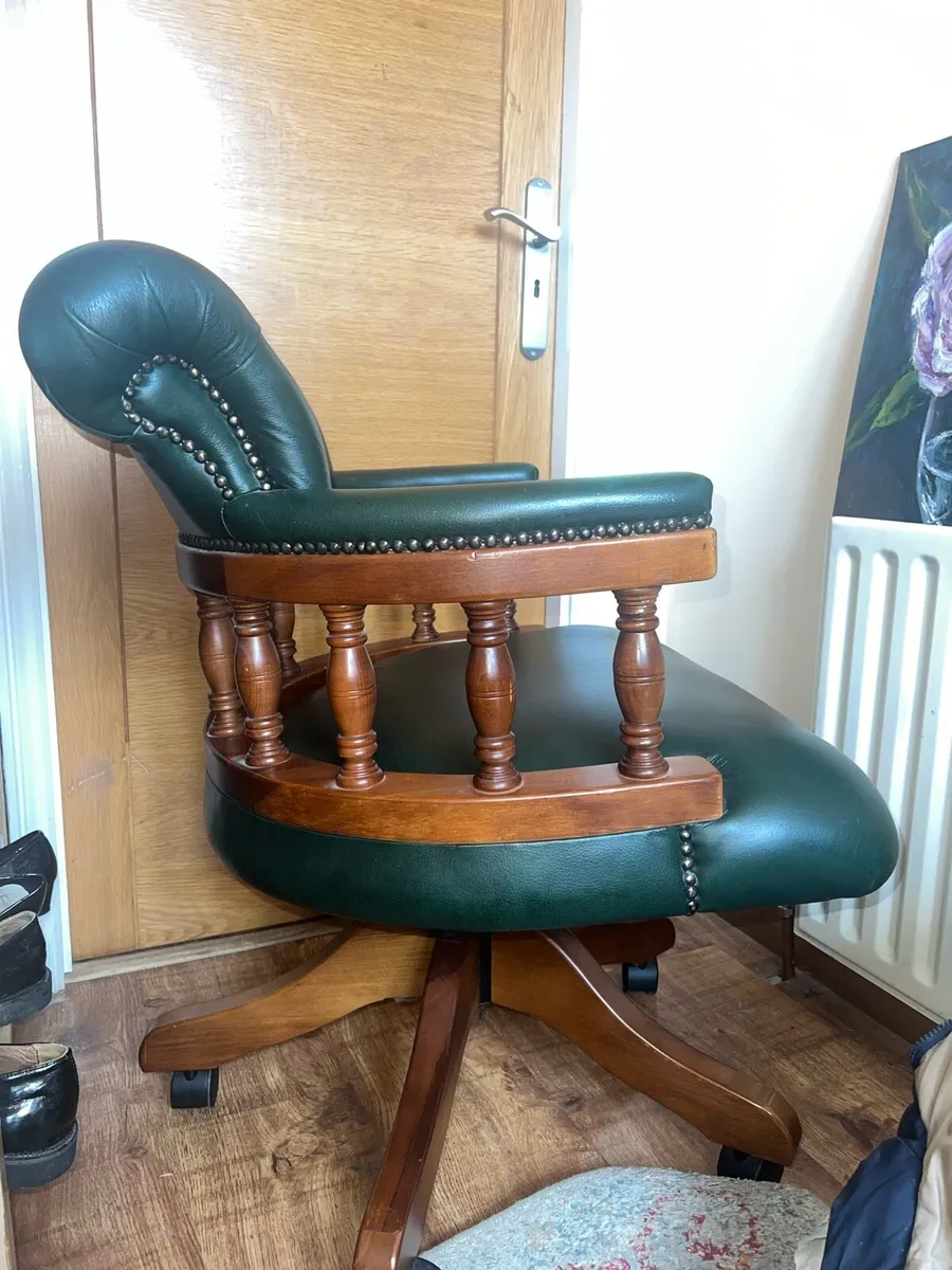 Emerald Green Chesterfield Captains Chair Vintage - Image 2