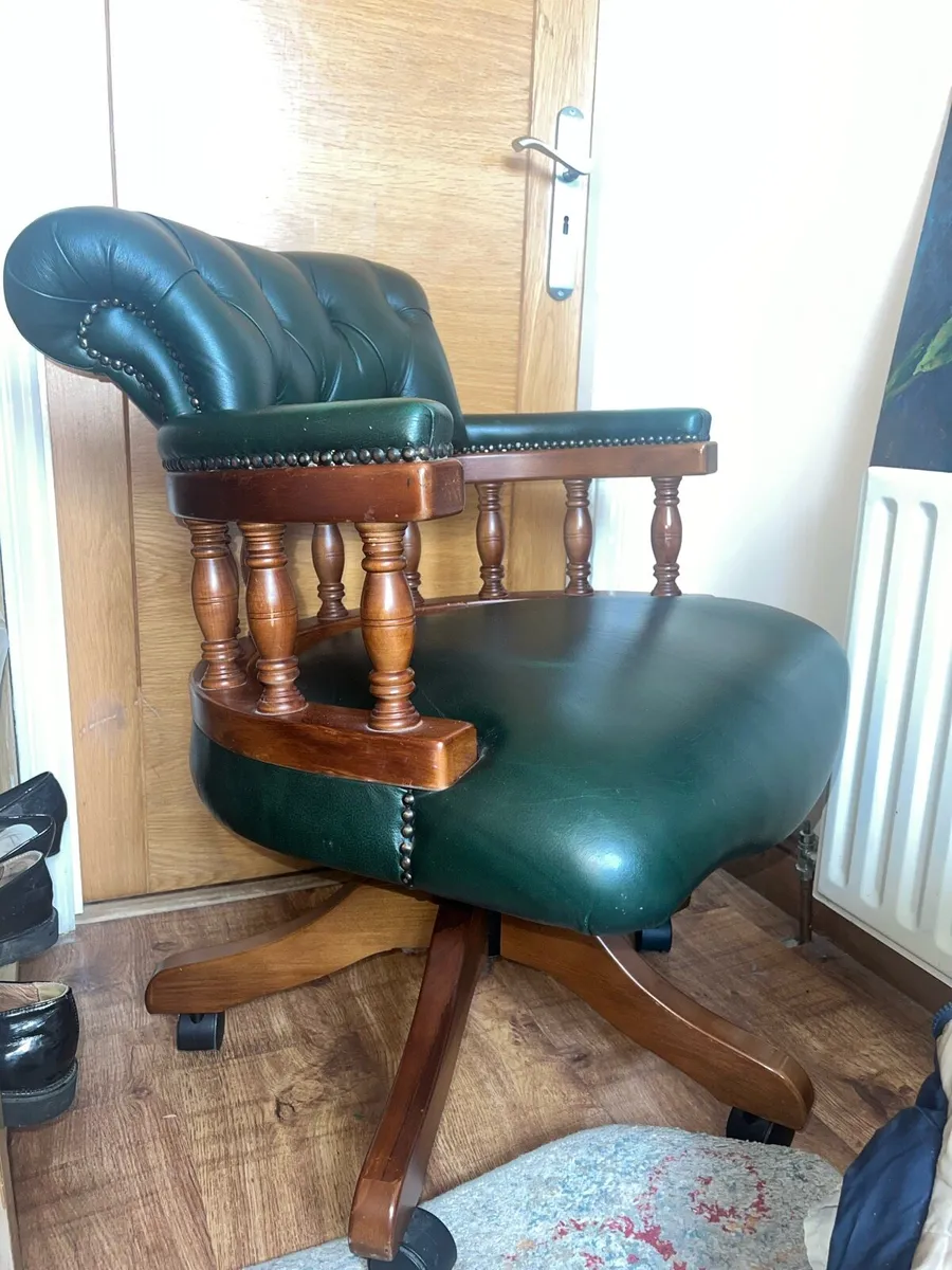 Emerald Green Chesterfield Captains Chair Vintage - Image 3