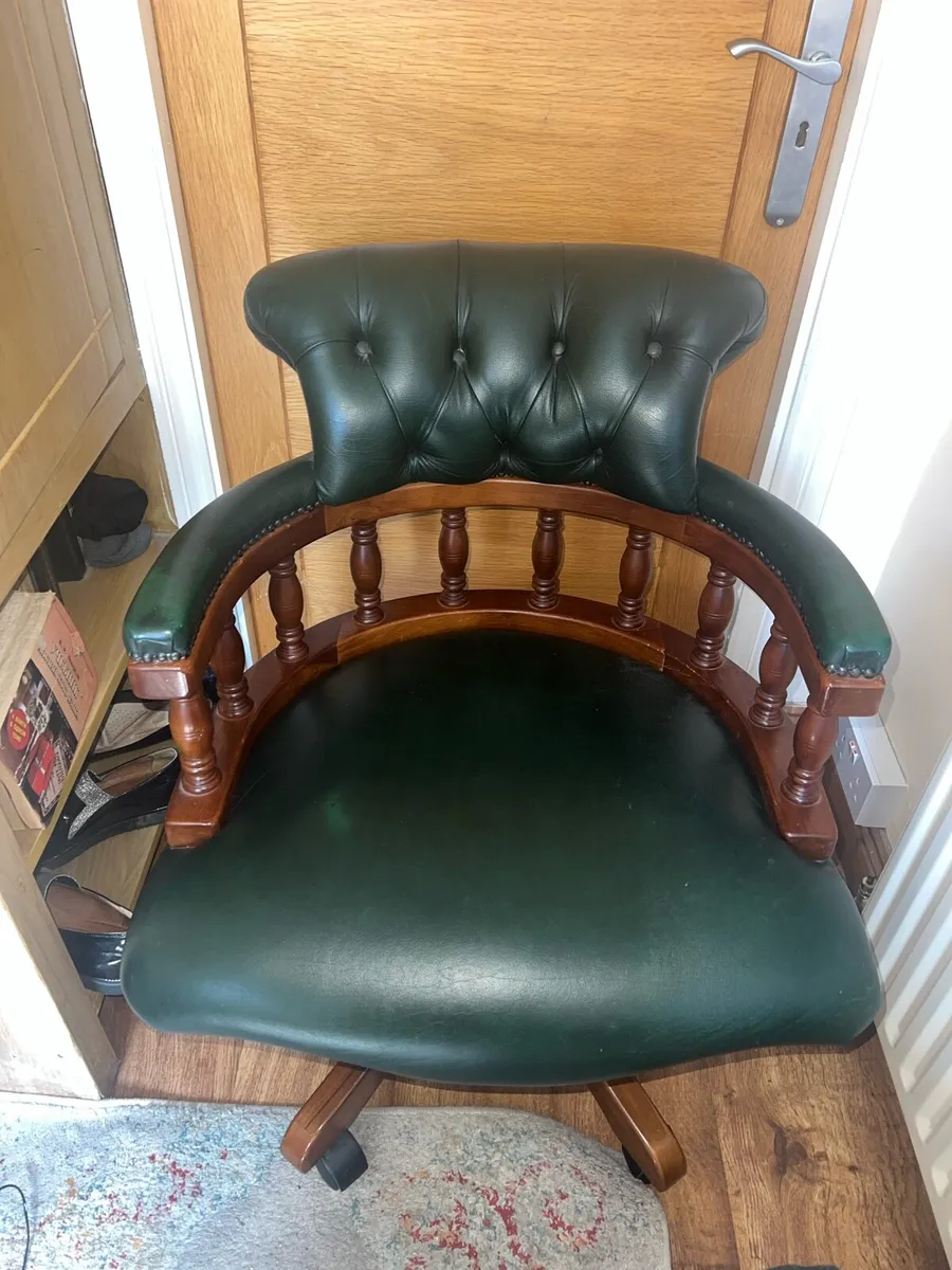 Emerald Green Chesterfield Captains Chair Vintage - Image 4