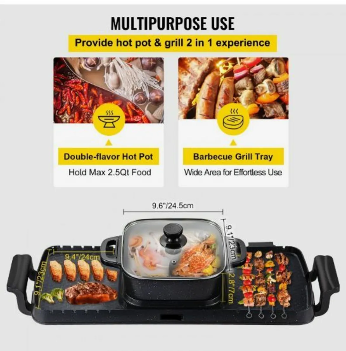 2 in 1 Electric Grill and Hot Pot, 2400W - Image 3