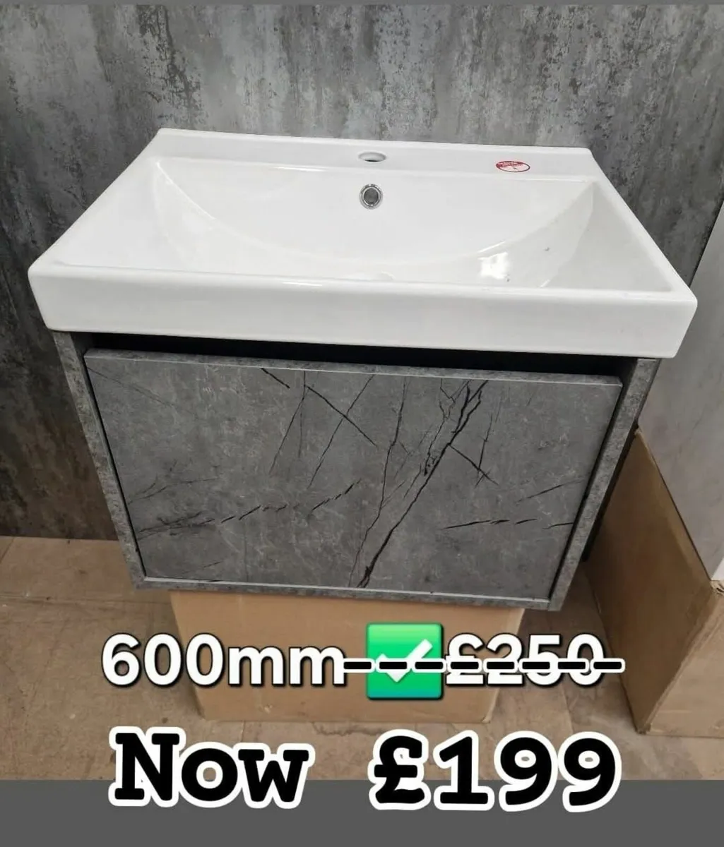 600mm Grey Marble Vanity Unit - Image 1
