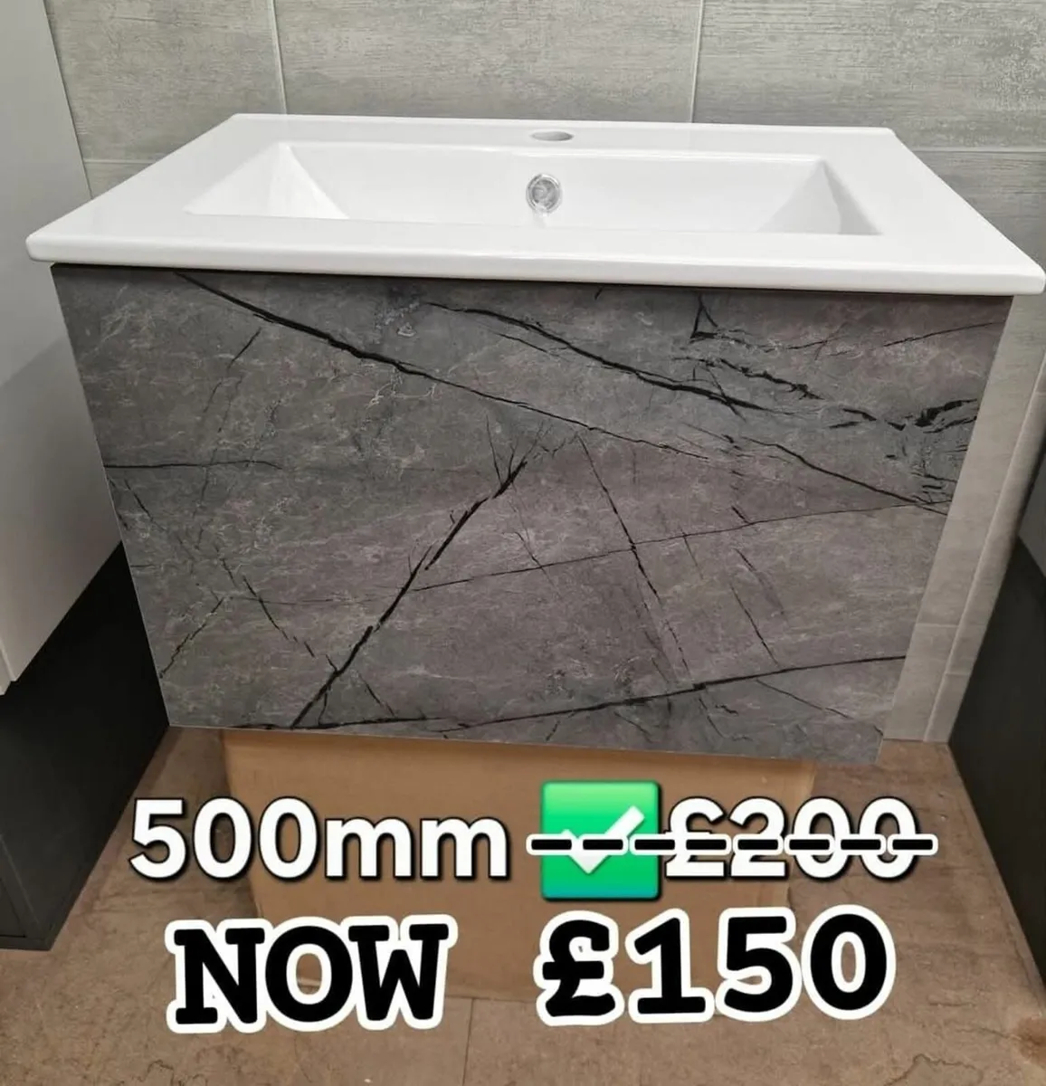 600mm Grey Marble Vanity Unit - Image 2
