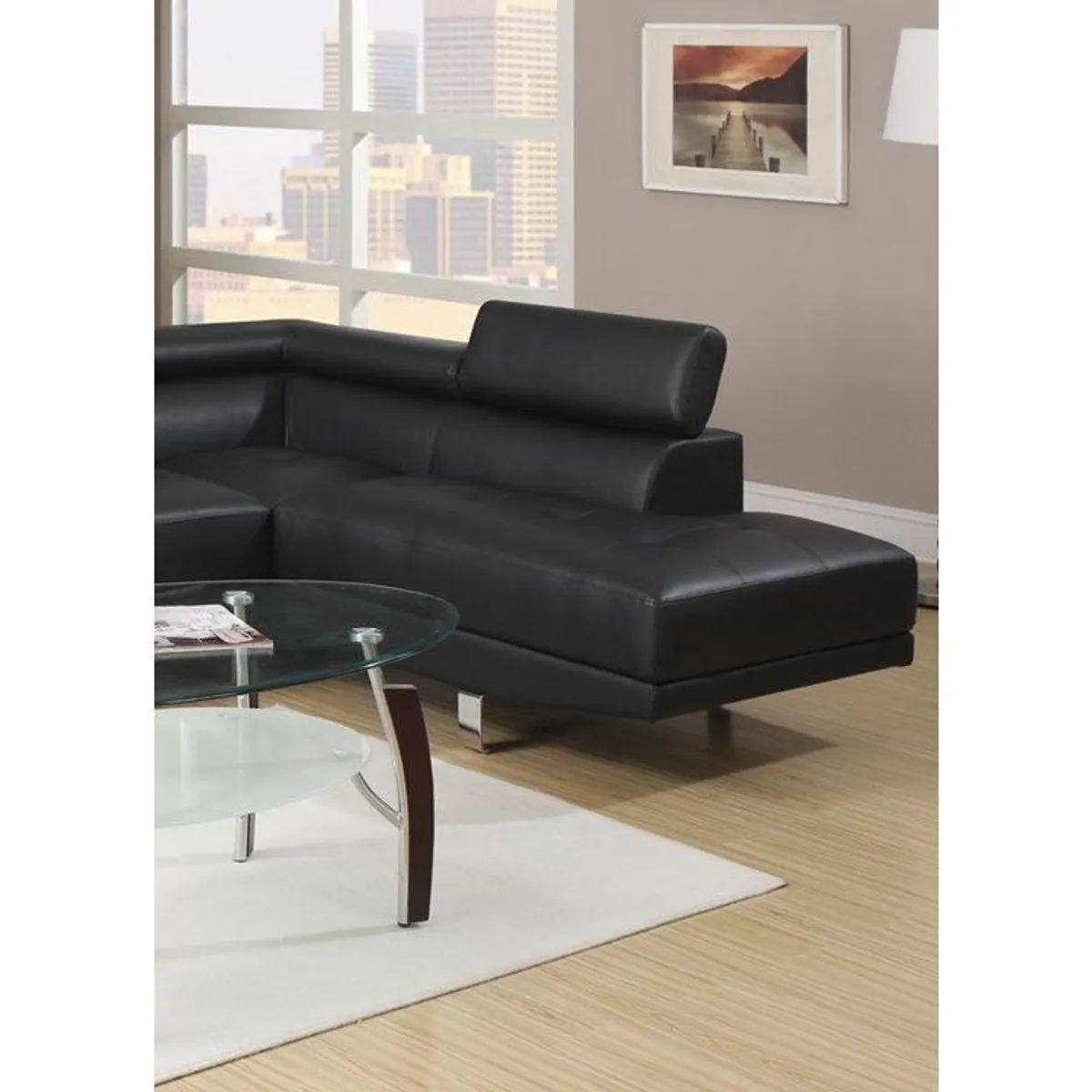 Black leather Modern 262cm Corner Chaise Sofa - Image 2