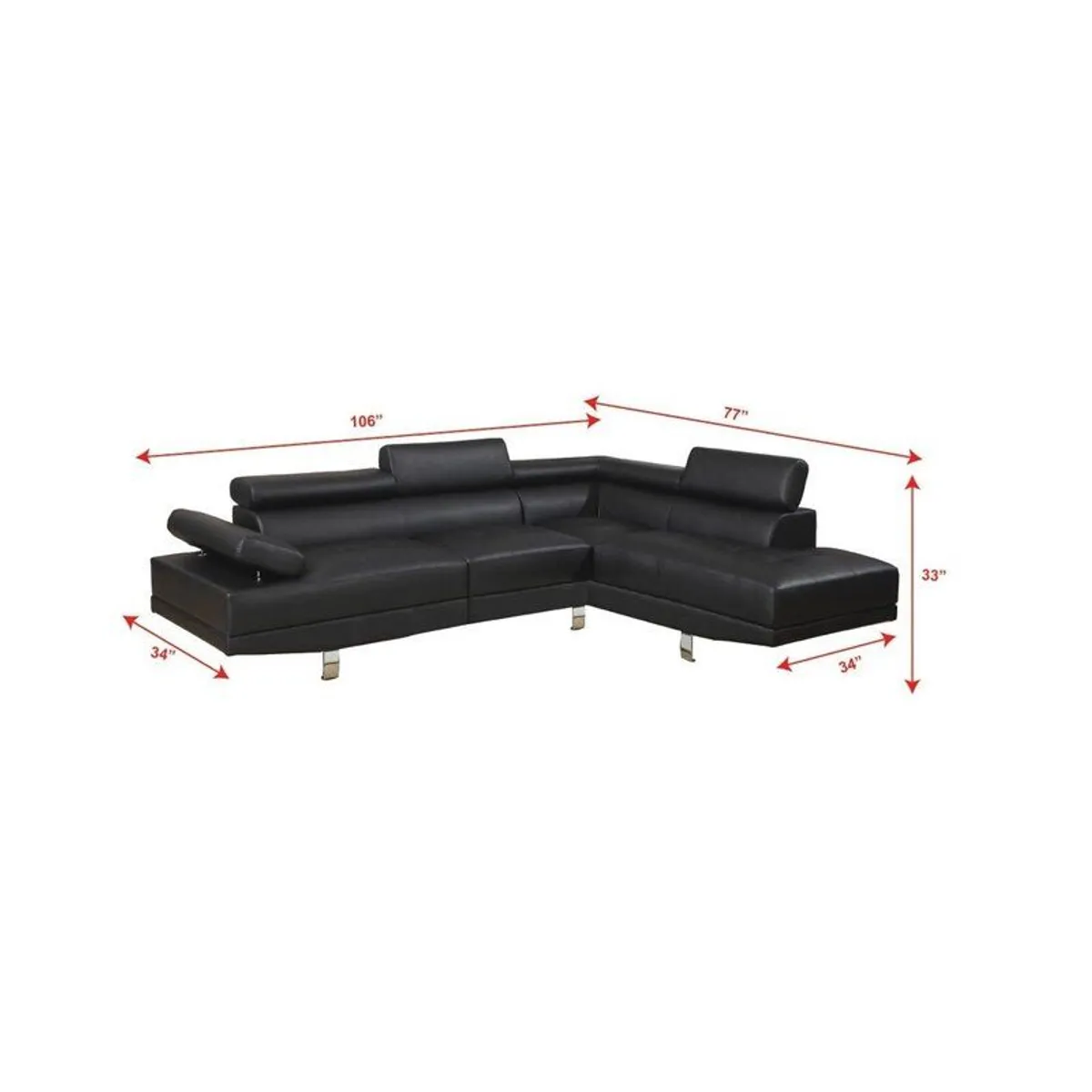Black leather Modern 262cm Corner Chaise Sofa - Image 3